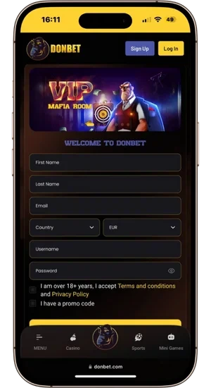Donbet registration screen