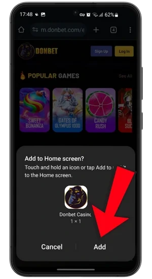 Add casino app to Home Screen